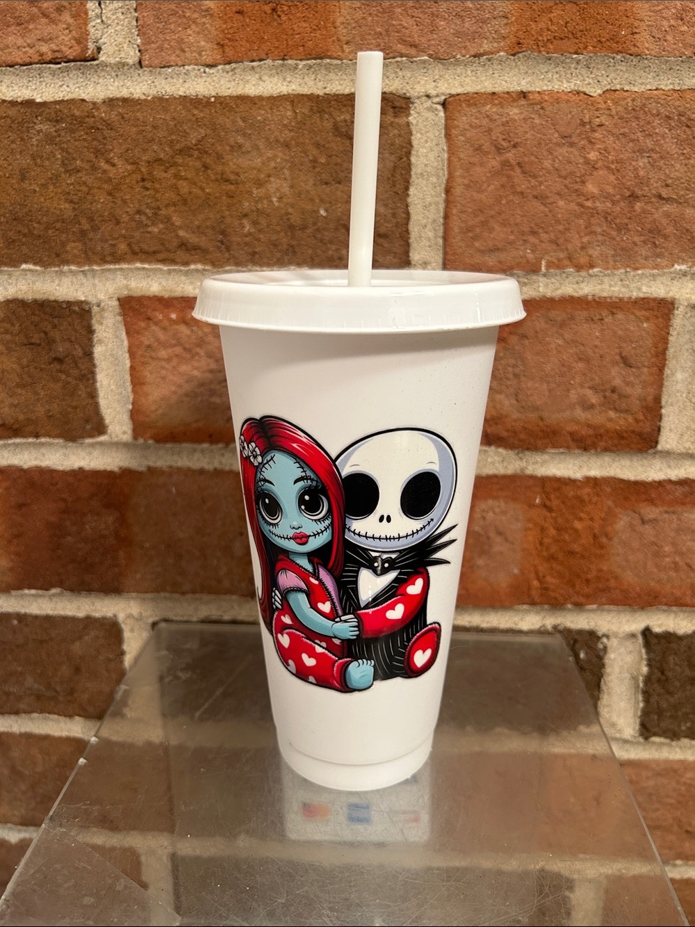 Nightmare Couple Heart Graphic Reusable Cup with Straw